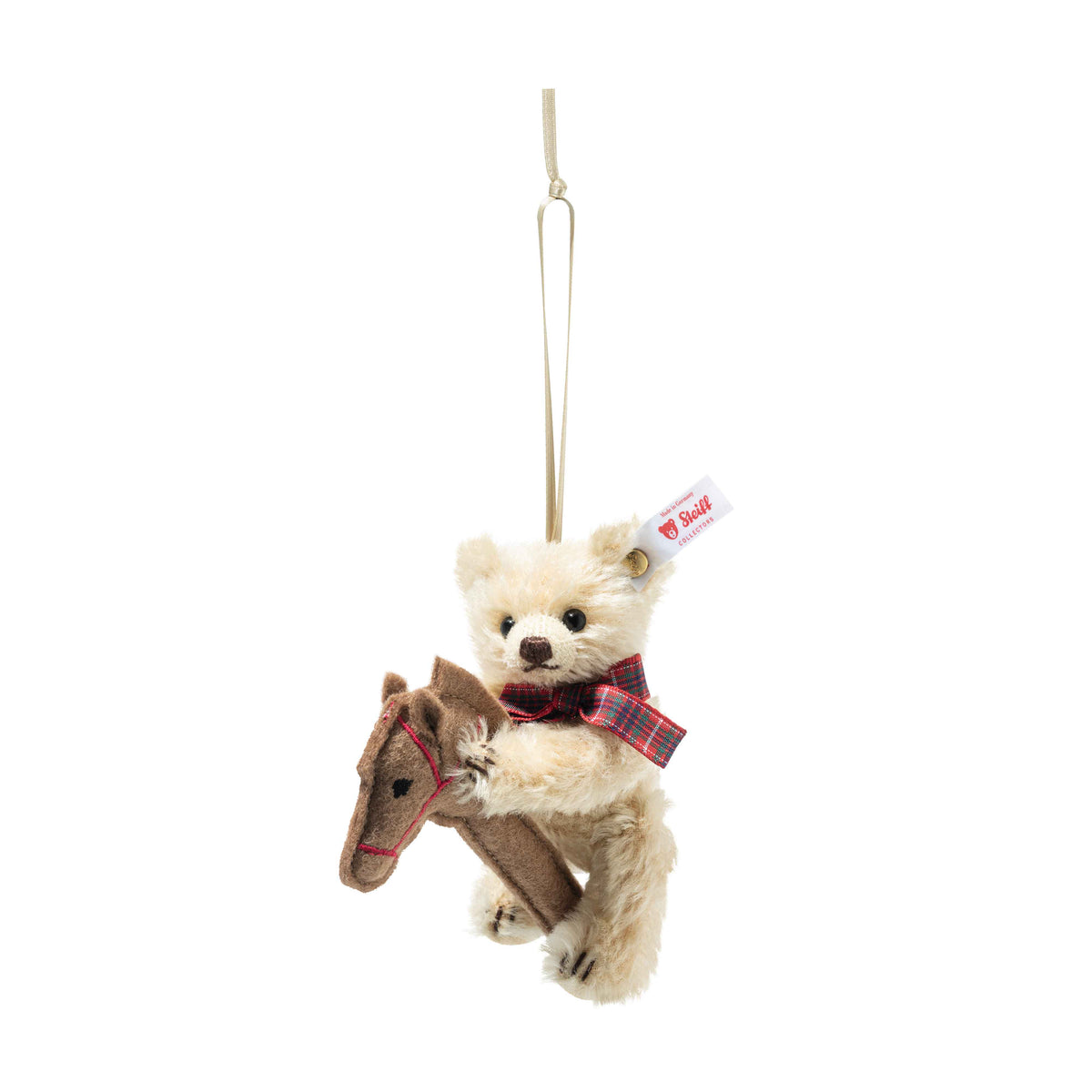Steiff Teddybär Ornament auf Steckenpferd- 11cm (007651) Neu