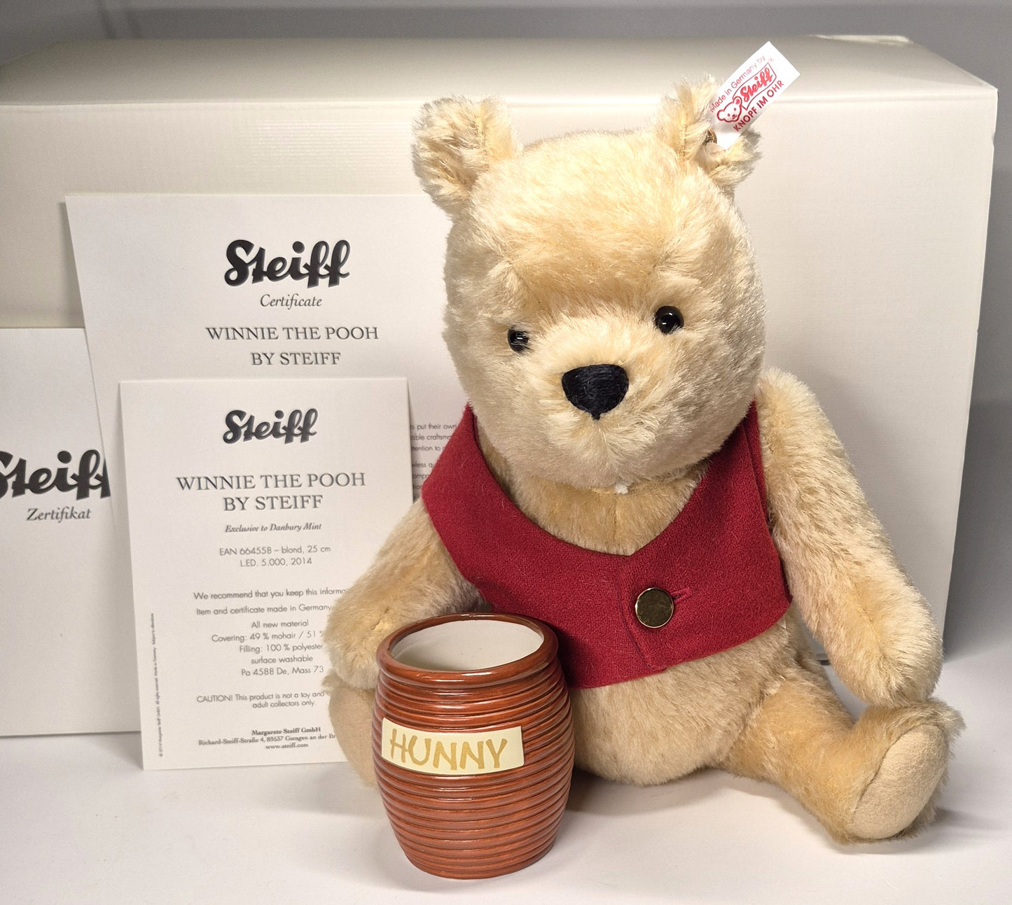 Steiff 664558 Winnie The Pooh, Danbury Mint, 25cm, selten, lim. (2014)