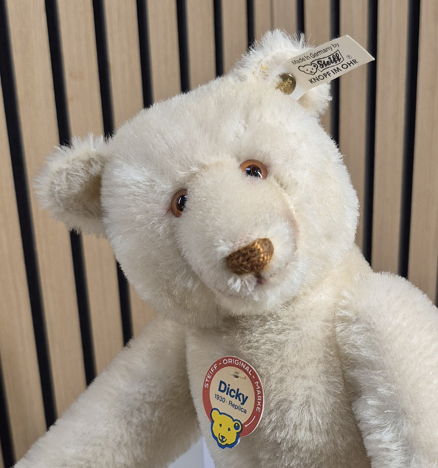 Steiff Dicky Bär Replika - weiß - 30cm - Musterstück - Neuwertig - (B2)