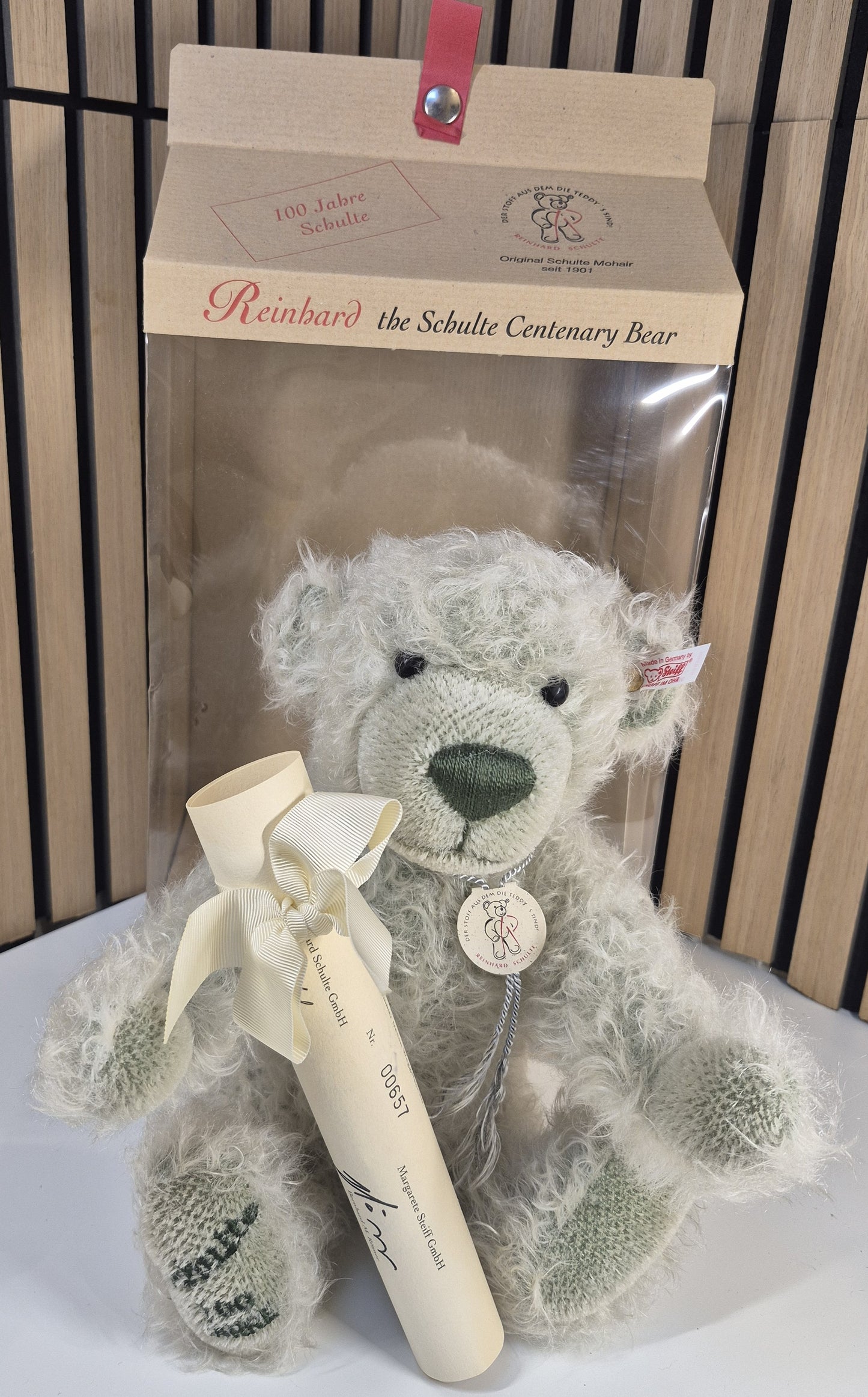 Steiff Reinhard Schulte Jahrhundert Bär - grün - 35cm - (995699) - Neuwertig - Limitiert